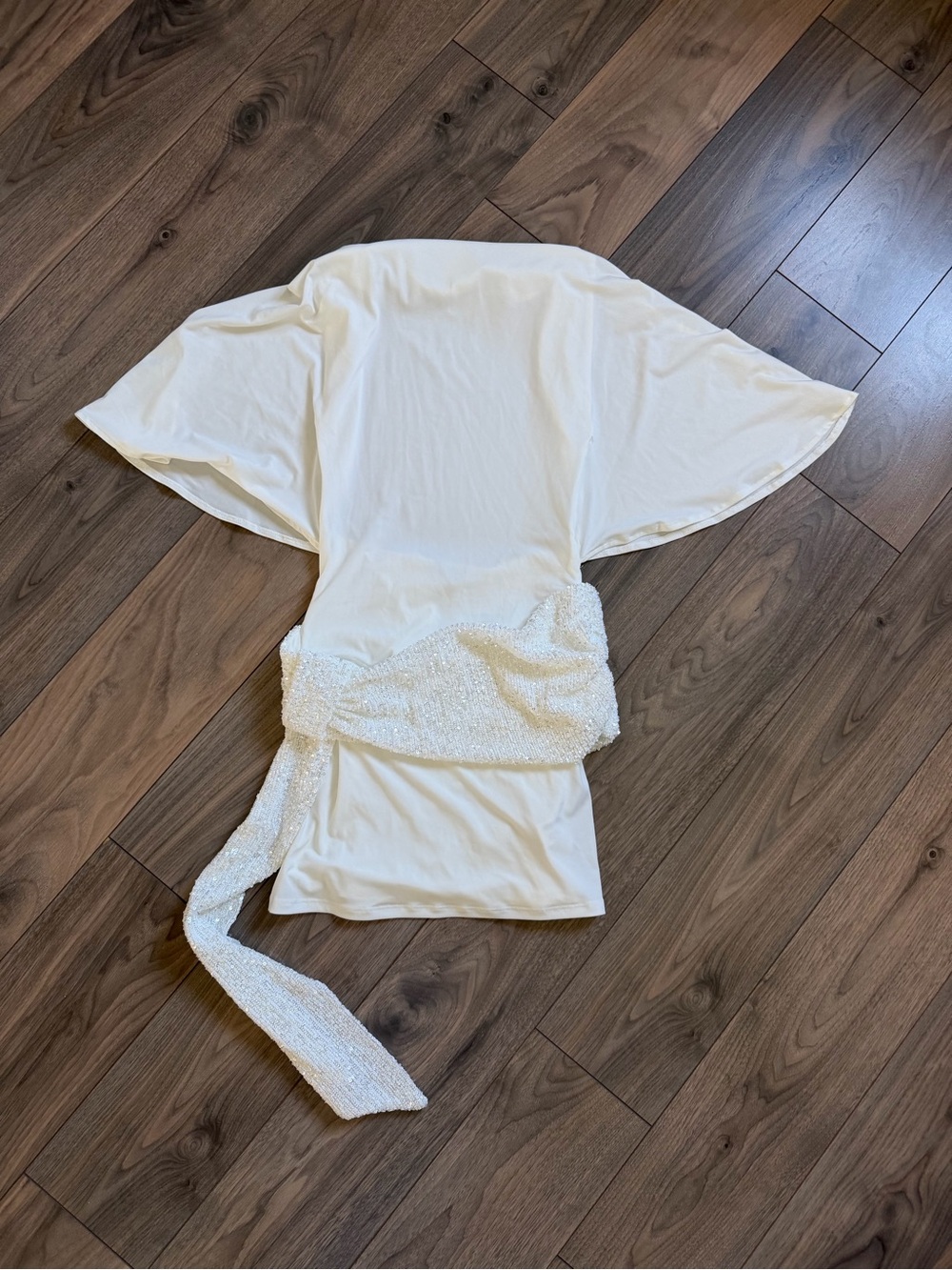 Zara White Backless Dress with Beaded Waist Sash